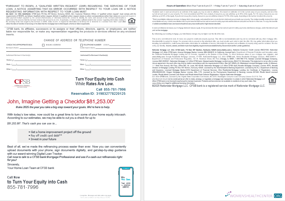 Download USA CFSB bank mortgage loan statement in Word and PDF formats , 4 pages 3 4 Photoshop template